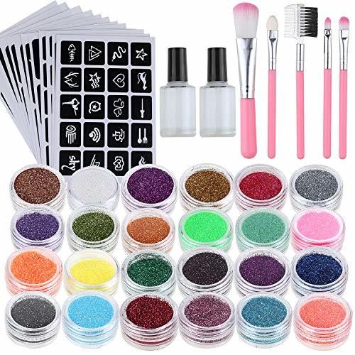 Social Lictin Kit de Tatuajes Temporales-Tatuaje de Brillo con 24 Colores 117 Hojas