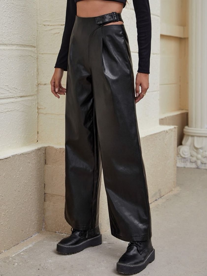 Fashion Leather wide leg pants