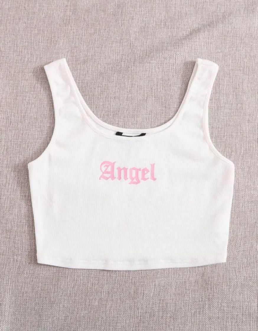 Fashion Cropped Branco Estampa Angel