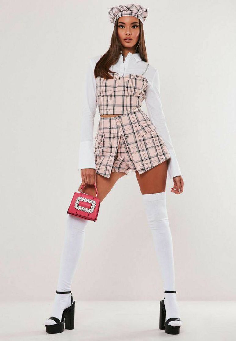 Moda Hayden Williams x Missguide Pink Plaid Split Front Skort