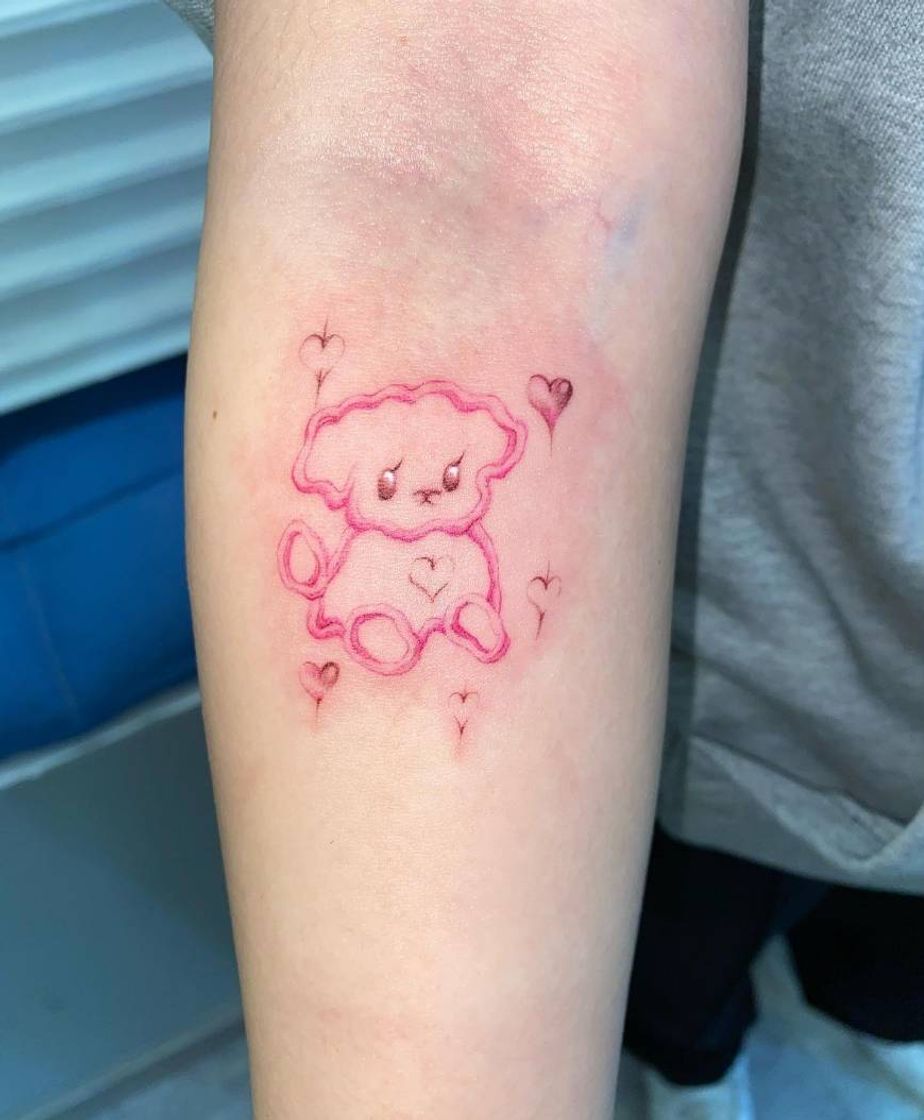 Fashion Pink tiny dog tattoo cute  