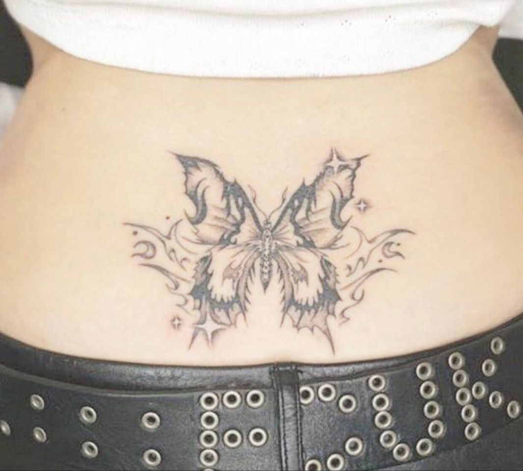 Moda Butterfly tattoo borboleta preta cintura tatuagem