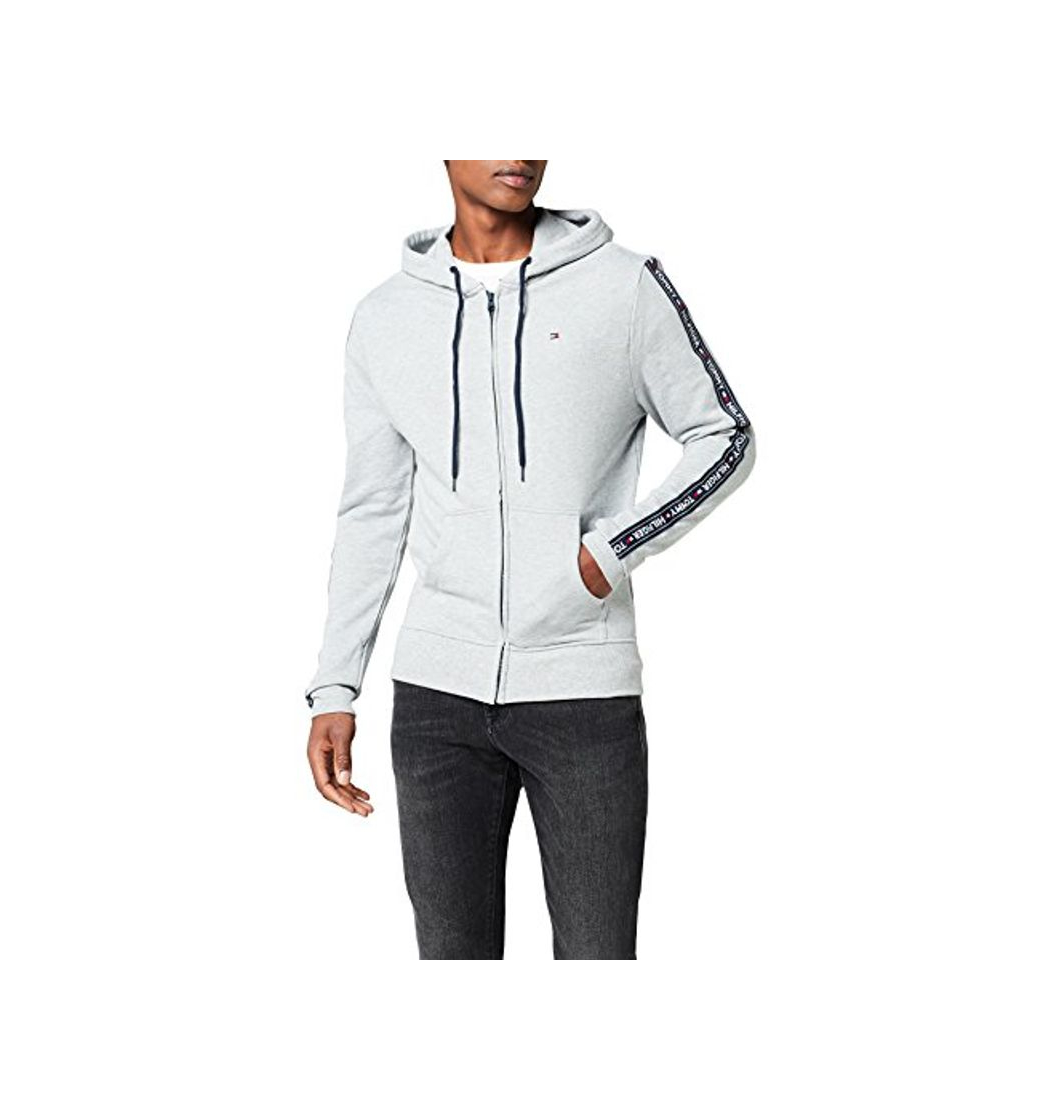 Social Tommy Hilfiger Logo Tape Hoody Sudadera con Capucha y Cinta Distintiva, Gris