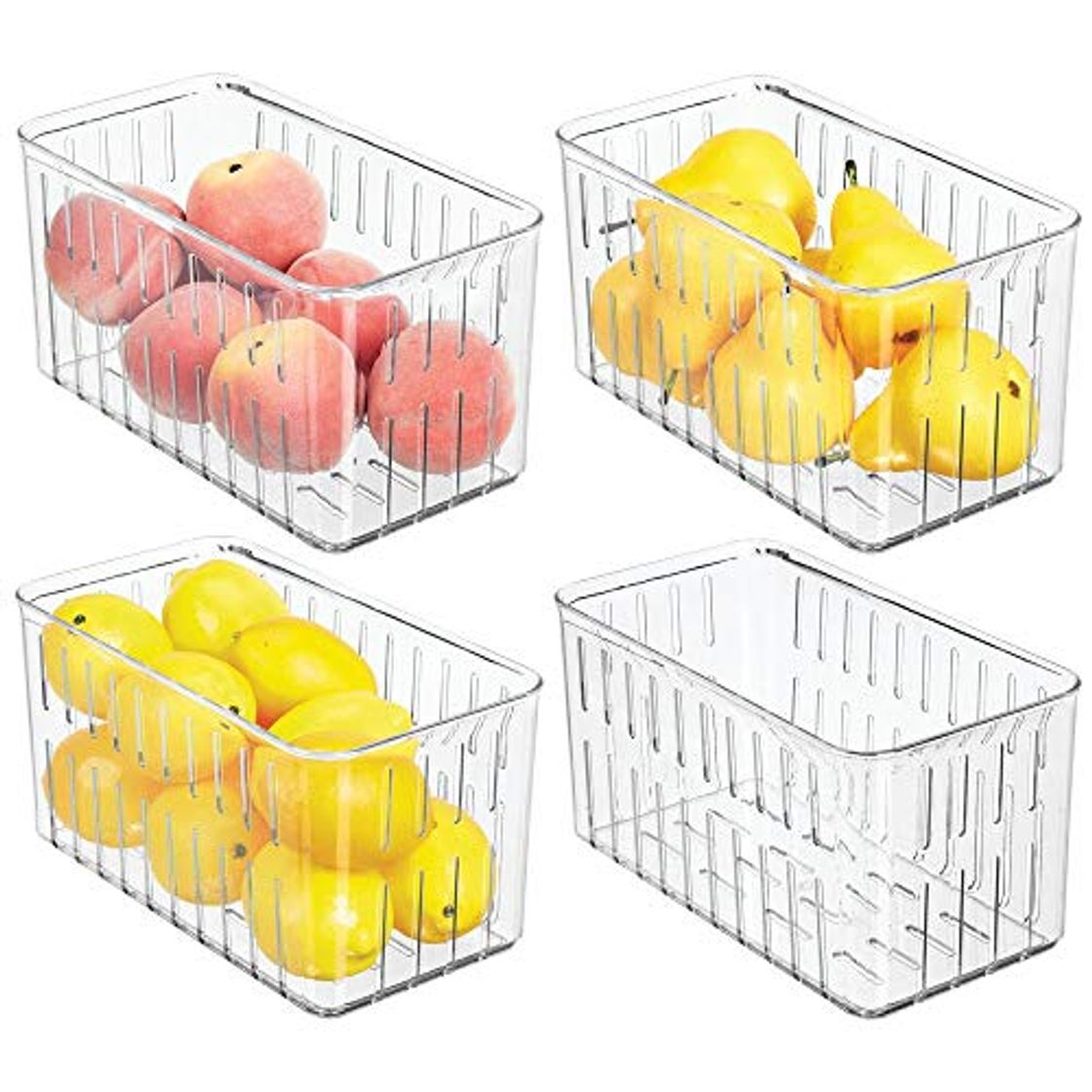 Products mDesign Juego de 4 cajas plásticas organizadoras – Práctico organizador de despensa sin tapa – Organizador de nevera con ranuras laterales de ventilación – transparente