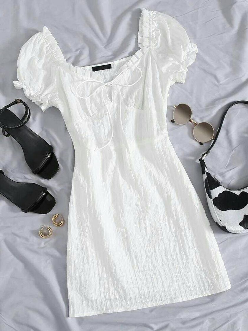 Moda Branco Corte Fora Simples Elegante Vestido|SHEIN

