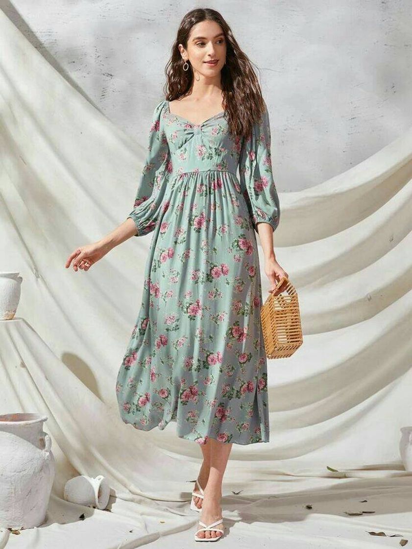 Moda Zíper Floral Vintage Vestido| shein

