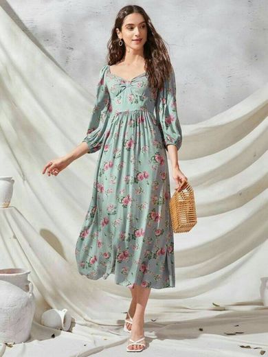 Zíper Floral Vintage Vestido| shein

