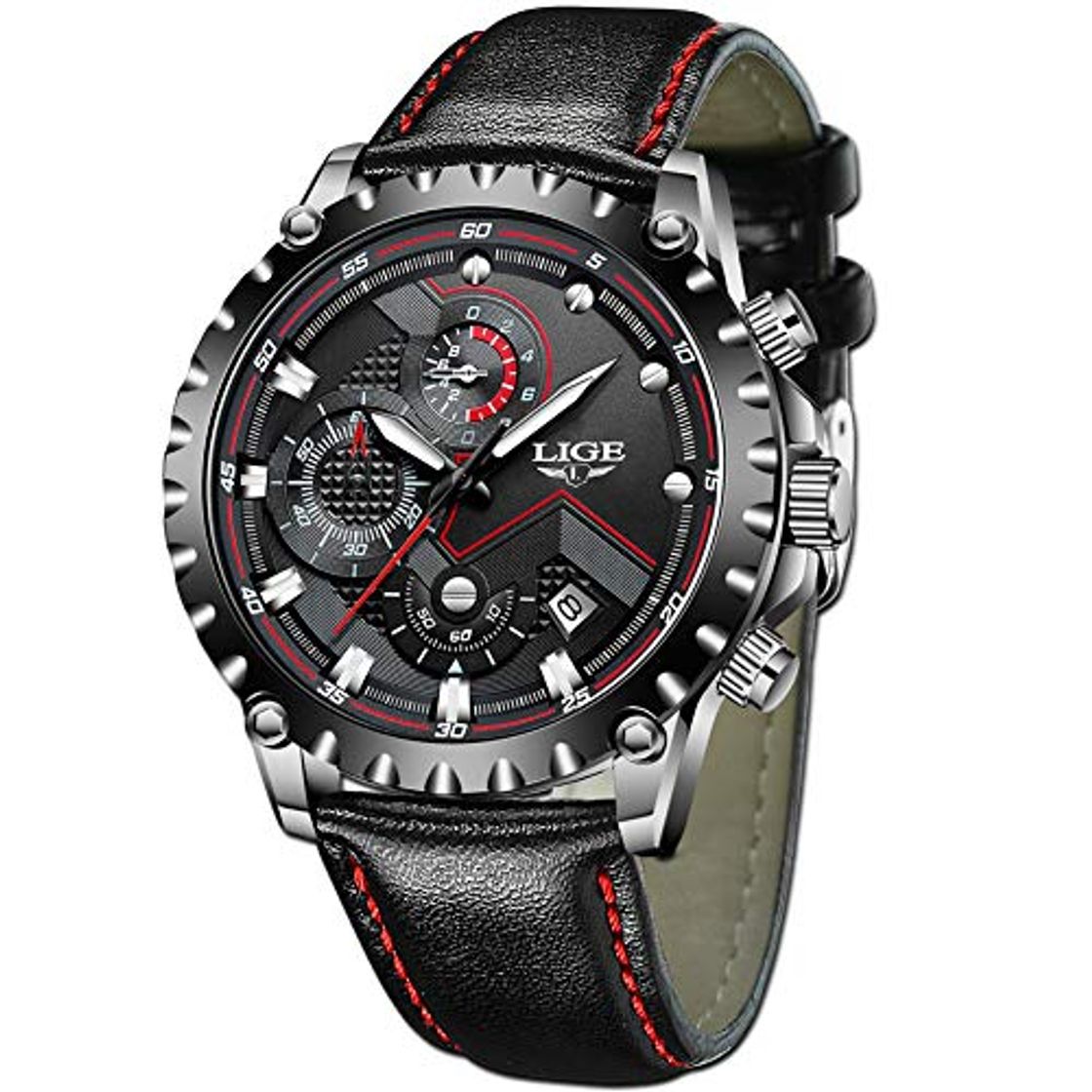 Social LIGE Relojes Hombres Cronógrafo Impermeable Militar Deportivo Analógico Cuarzo Relojes Hombre Moda Negro Cuero Calendario Relojes de Pulsera