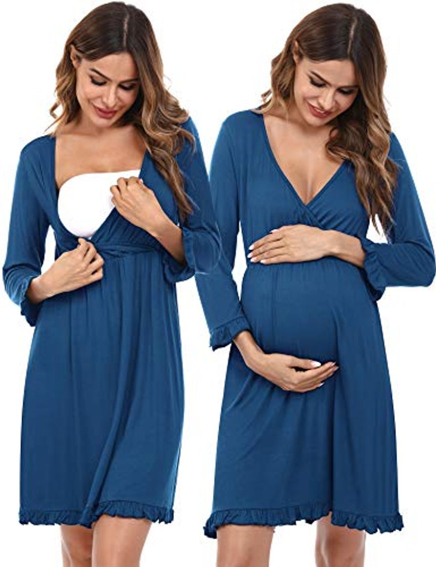 Fashion Doaraha Camisón Lactancia para Mujer Vestido Premamá con Volantes Pijama de Maternidad