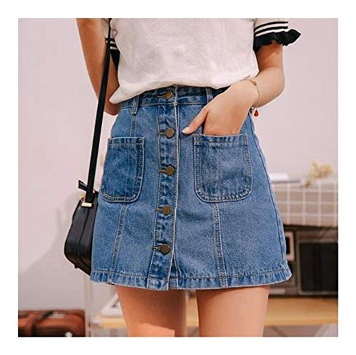 Xiaofeng214 Falda de Mezclilla de Cintura Alta Una línea de minifaldas Mujer