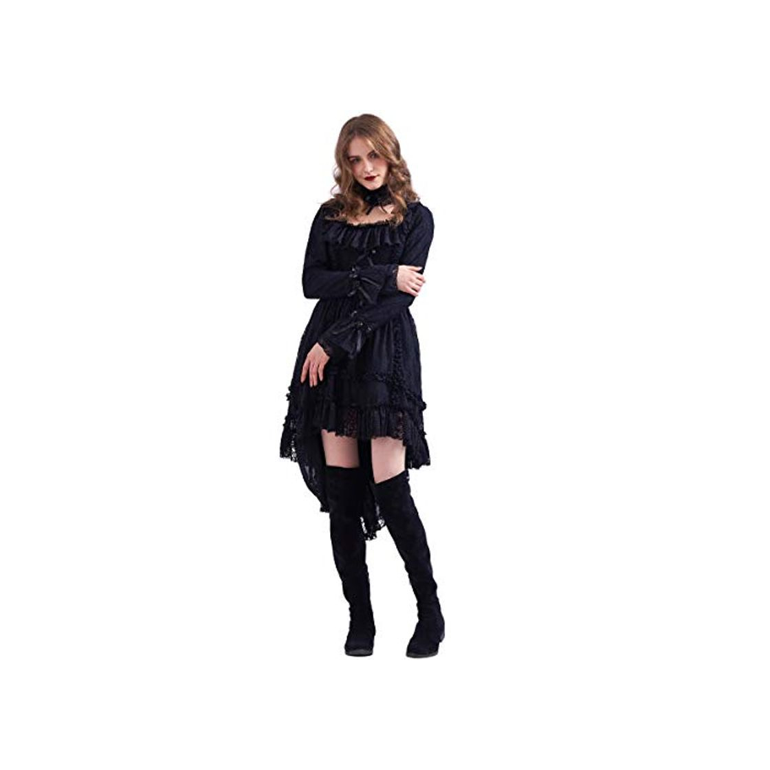 Moda GRACEART Mujer Gótico Lolita Princesa Negro Cordón Vestir con Gargantilla