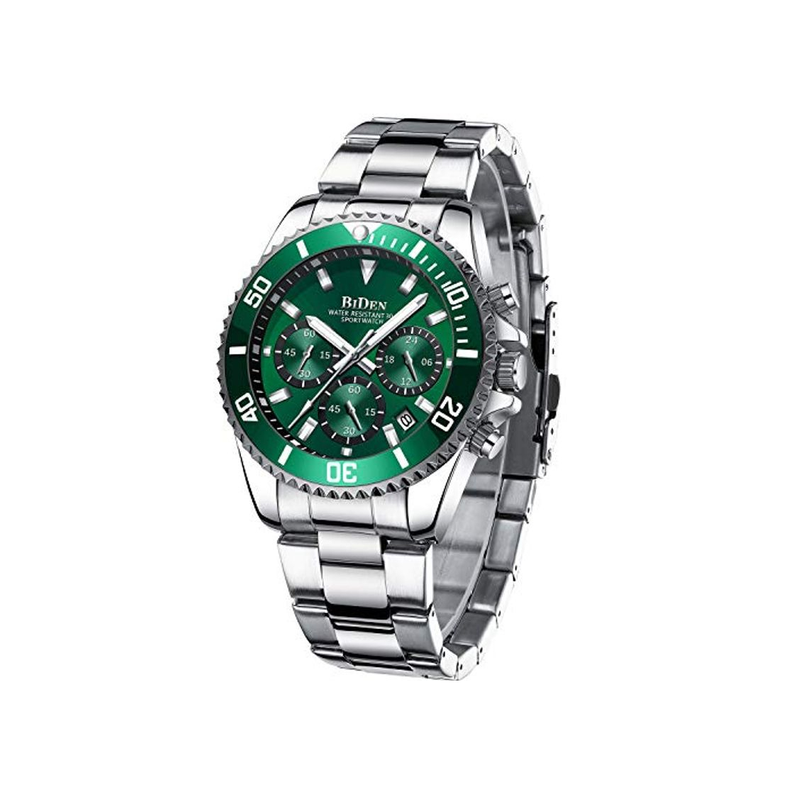 Social Relojes Hombre Relojes Grandes de Pulsera Militares Cronografo Diseñador Luminosos Impermeable Reloj Hombre de Acero Inoxidable Verde Analogicos Fecha