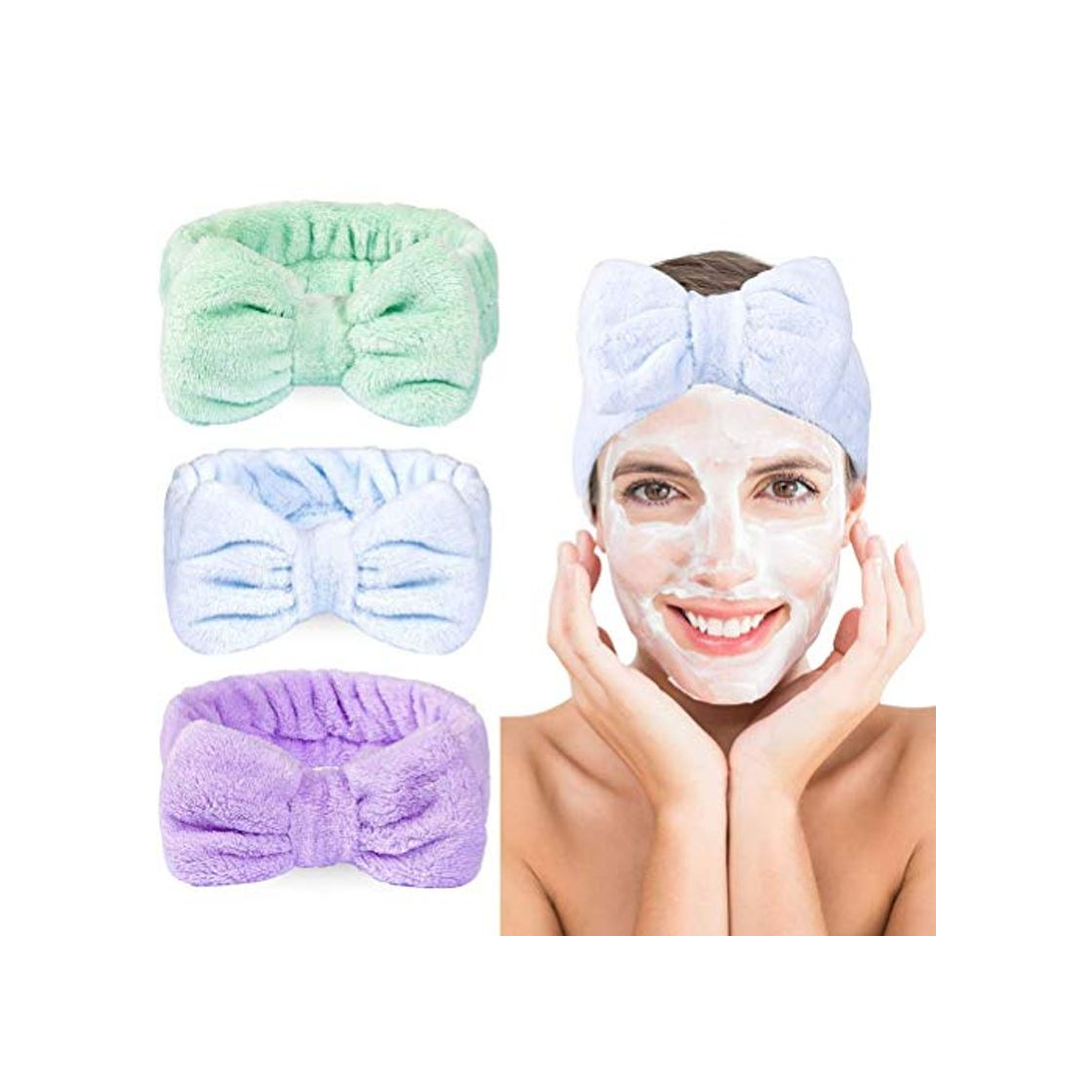 Moda Iwinna 3 Pieces Bowknot Hair Band Make Up Head Wrap Bowknot Headband SPA Headband for Face Washing Bath Makeup Sport Shower Skincare