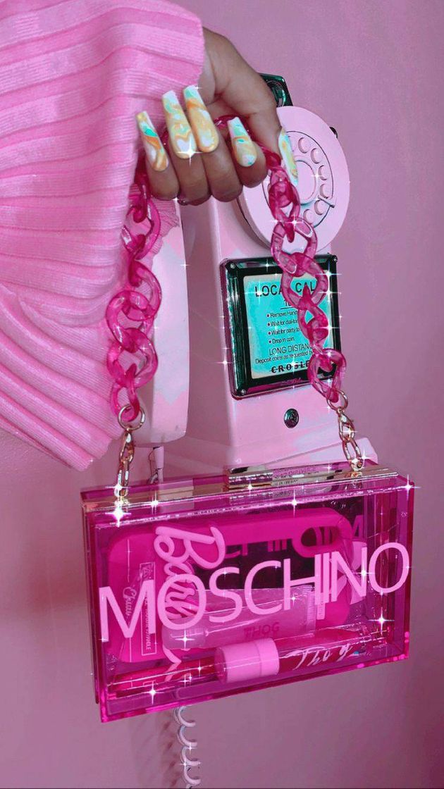 Moda Bolsa rosa transparente moschino💞