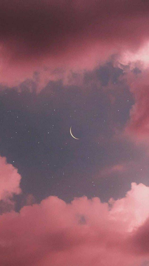 Moda Céu com nuvens e lua rosado 