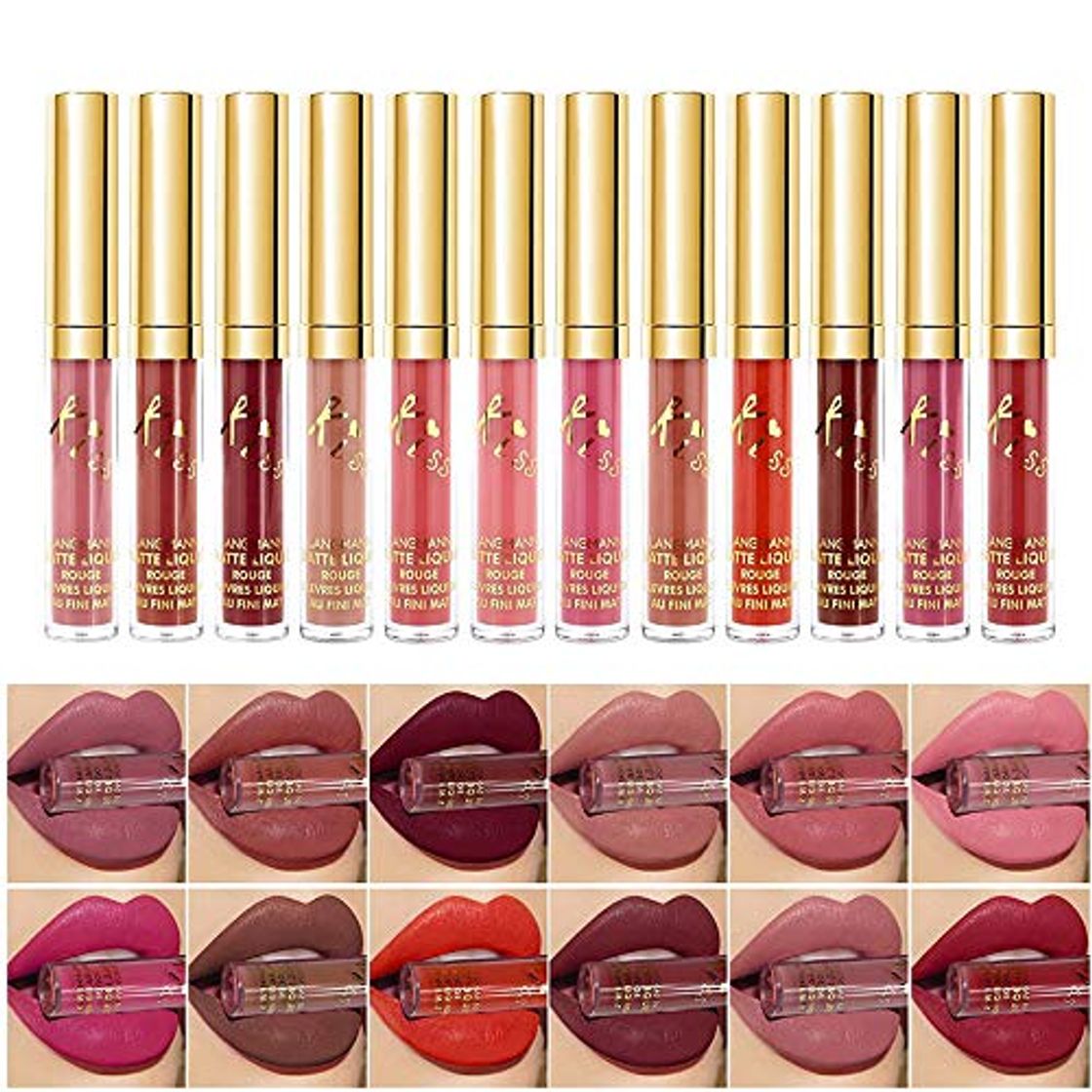 Producto Conjunto de brillo de labios sexy de 12 colores Lápiz labial líquido aterciopelado Lápices labiales hidratantes impermeables de larga duración Lápiz labial líquido desnudo mate profesional