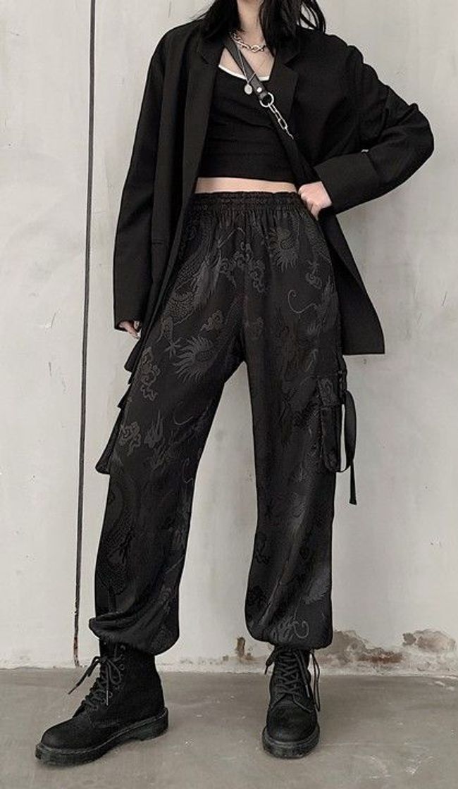 Fashion Black Dragons High Waist Trousers