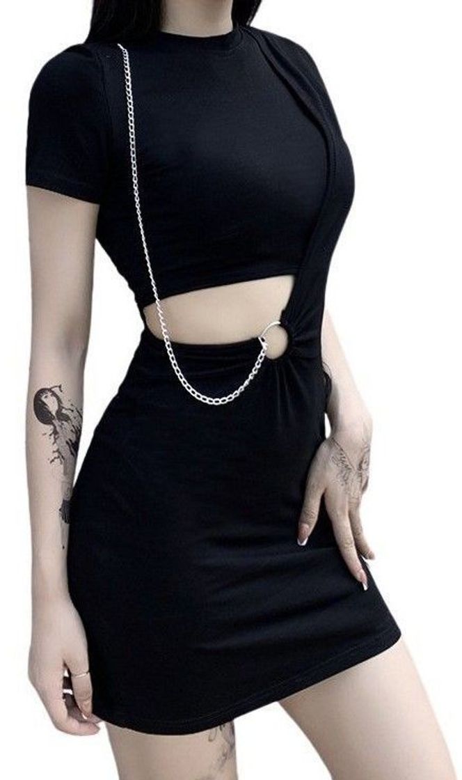 Fashion High Waist Mini Dress with Metal Chain