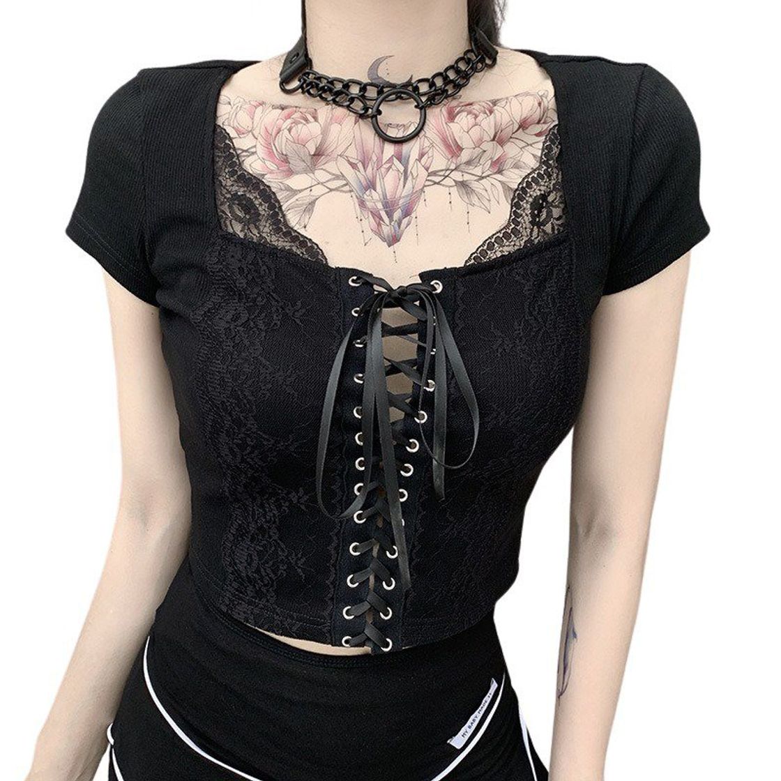 Fashion Gothic Front Lace Up Crop Top