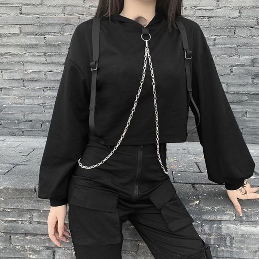 Black Hoodie with Neck Chains
