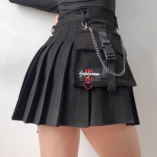 Irregular Pleated Chain Skirt Plaid