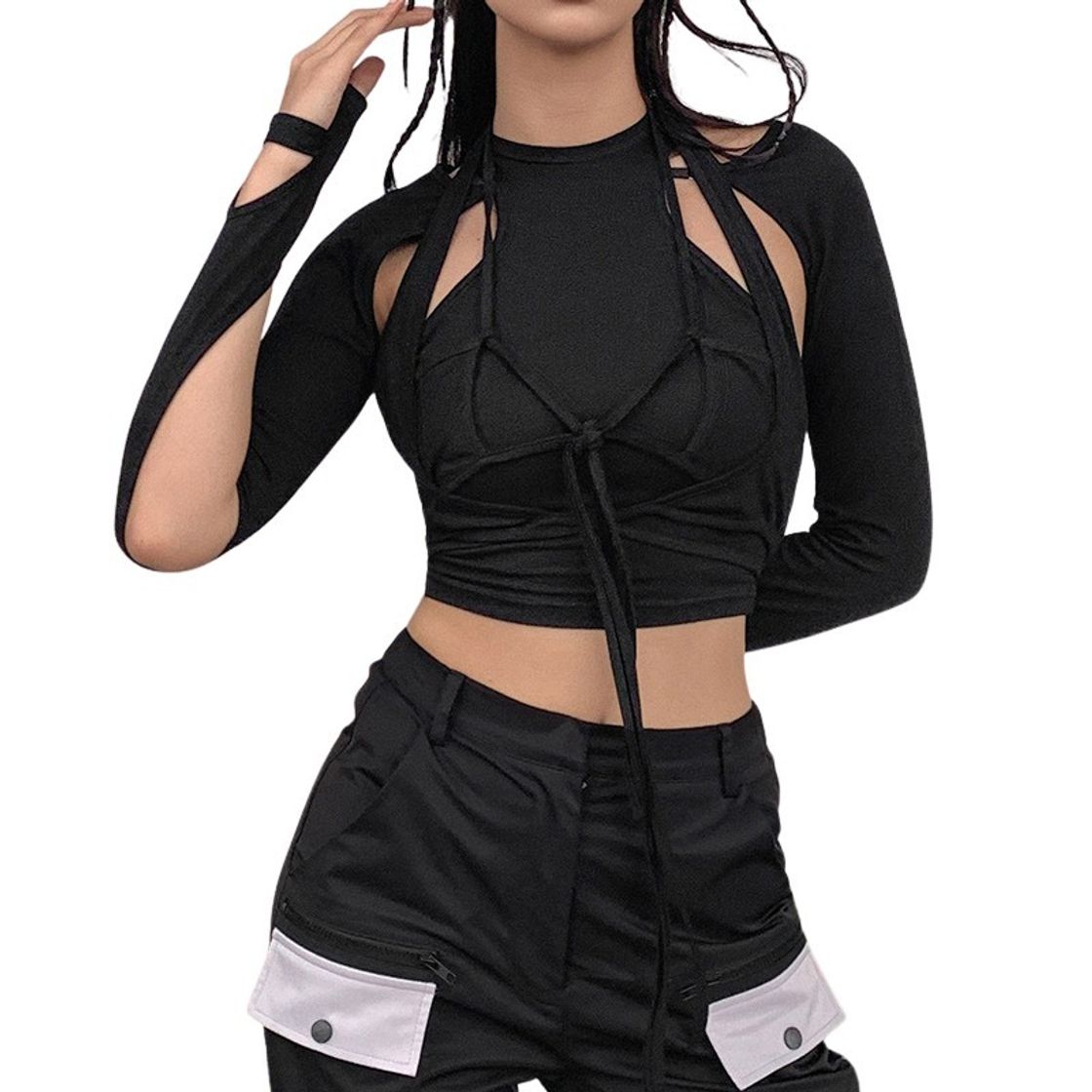 Fashion Long Sleeve Hollow Out Crop Top