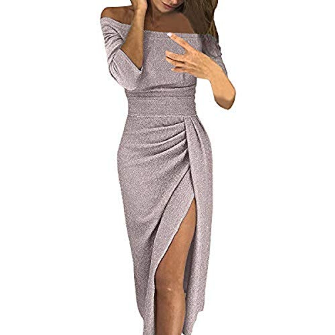 Product Damas Moda Bolso Cadera Cuello Abierto Vestido Brillante Vestido de Cristal Vestido de Noche Vestido de Noche Fiesta Fiesta sin Tirantes Sexy Elegante riou