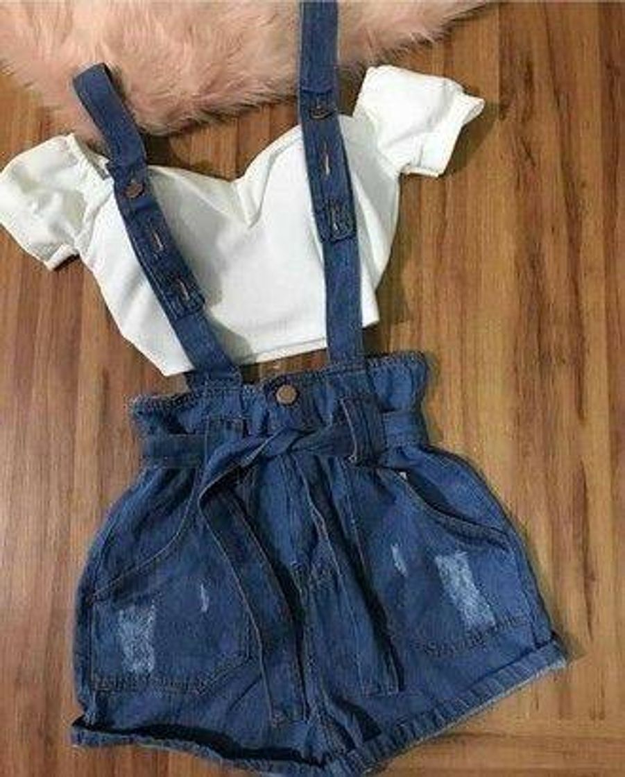 Fashion Short jeans com alça, blusinha 