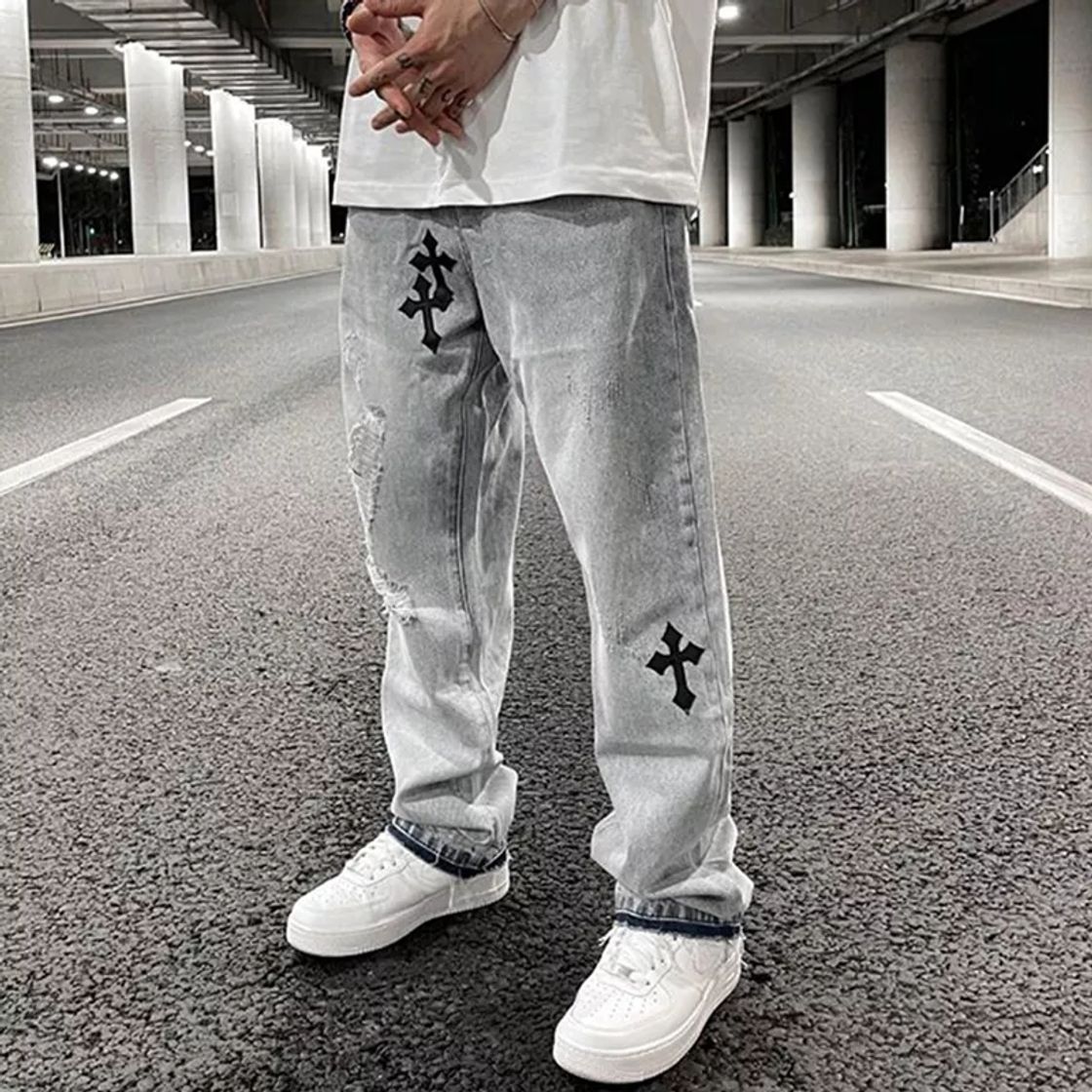 Moda Jeans rectos con cruces🔥