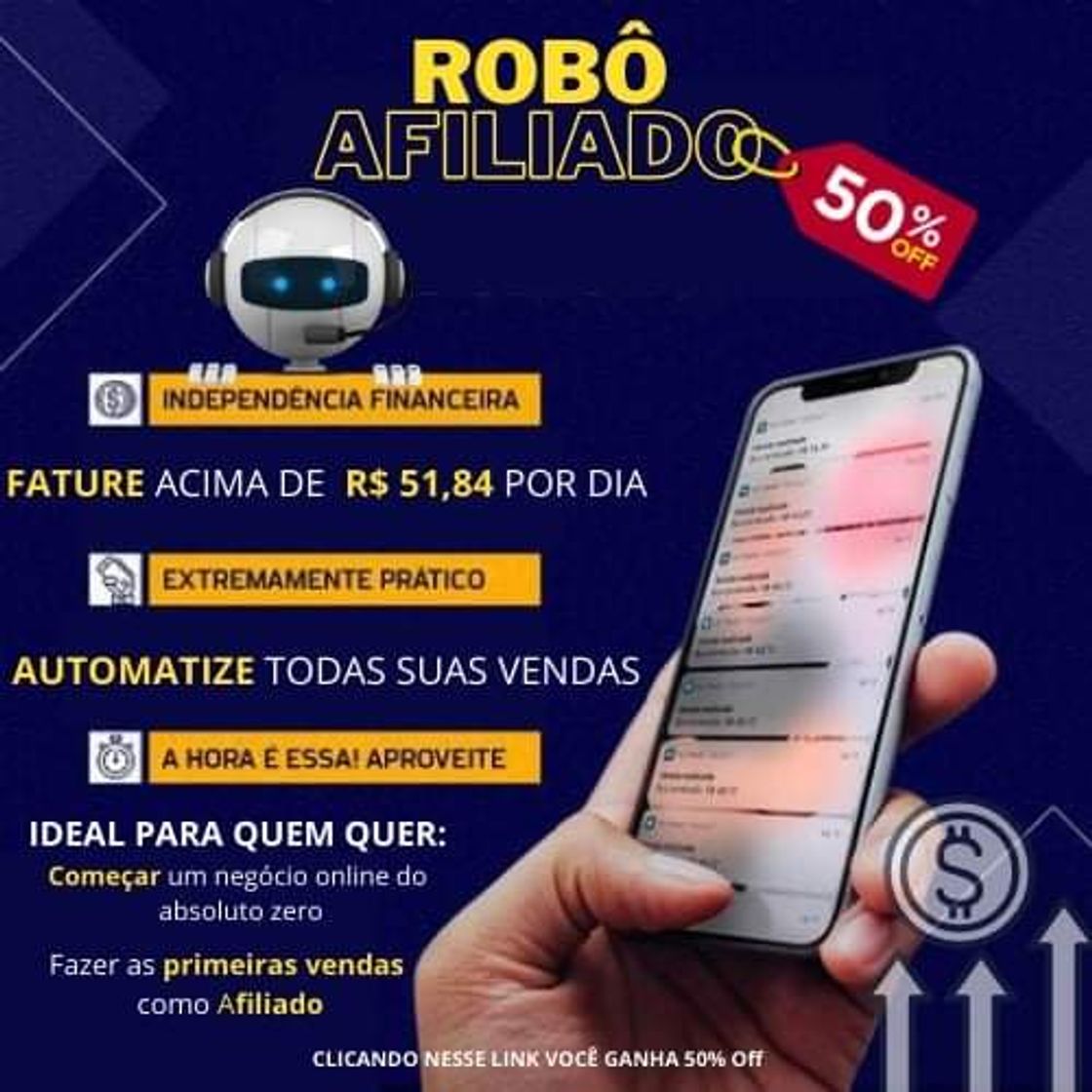 Moda Robô Afiliado - basta comprar e configurar. 50% de desconto