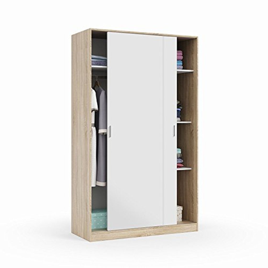 Social Habitdesign MAX120F - Armario 2 Puertas Correderas y Estantes, para Dormitorio o