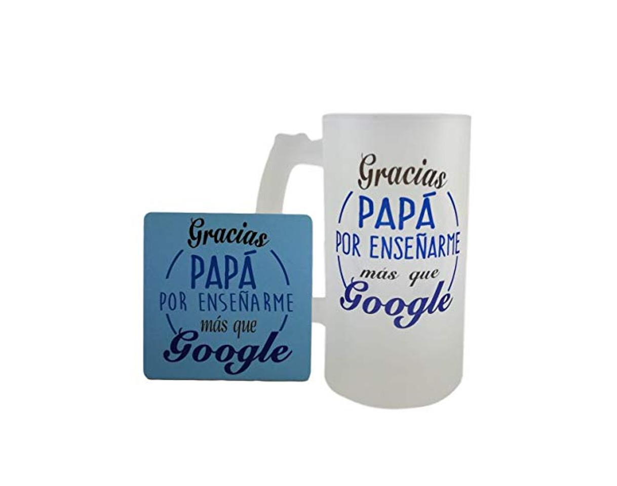 Producto MISORPRESA Jarra Cristal Frase con Posavasos DE Regalo Frase Gracias Papa por enseñarme mas Que Google Regalo Dia del Padre Regalo Papa