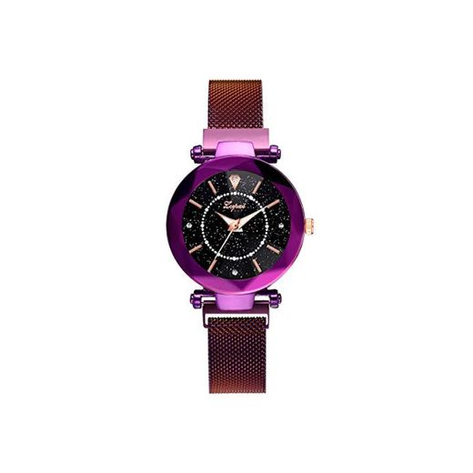 WZFCSAE Oro Rosa Relojes de Mujer Cristalino de Acero Inoxidable Malla de Cuarzo Reloj de Pulsera Mujer 2019 Exquisito Reloj Damas Morado