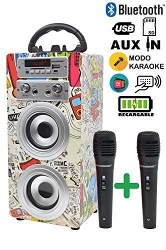DYNASONIC - Altavoz Bluetooth Portatil Karaoke con 2 Micrófonos Incluidos