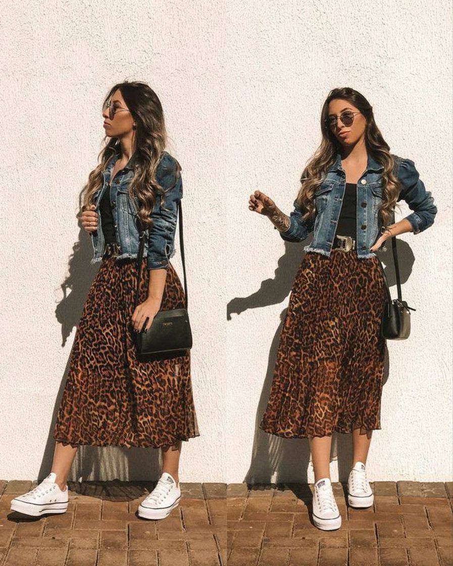 Fashion Saia animal print em look casual