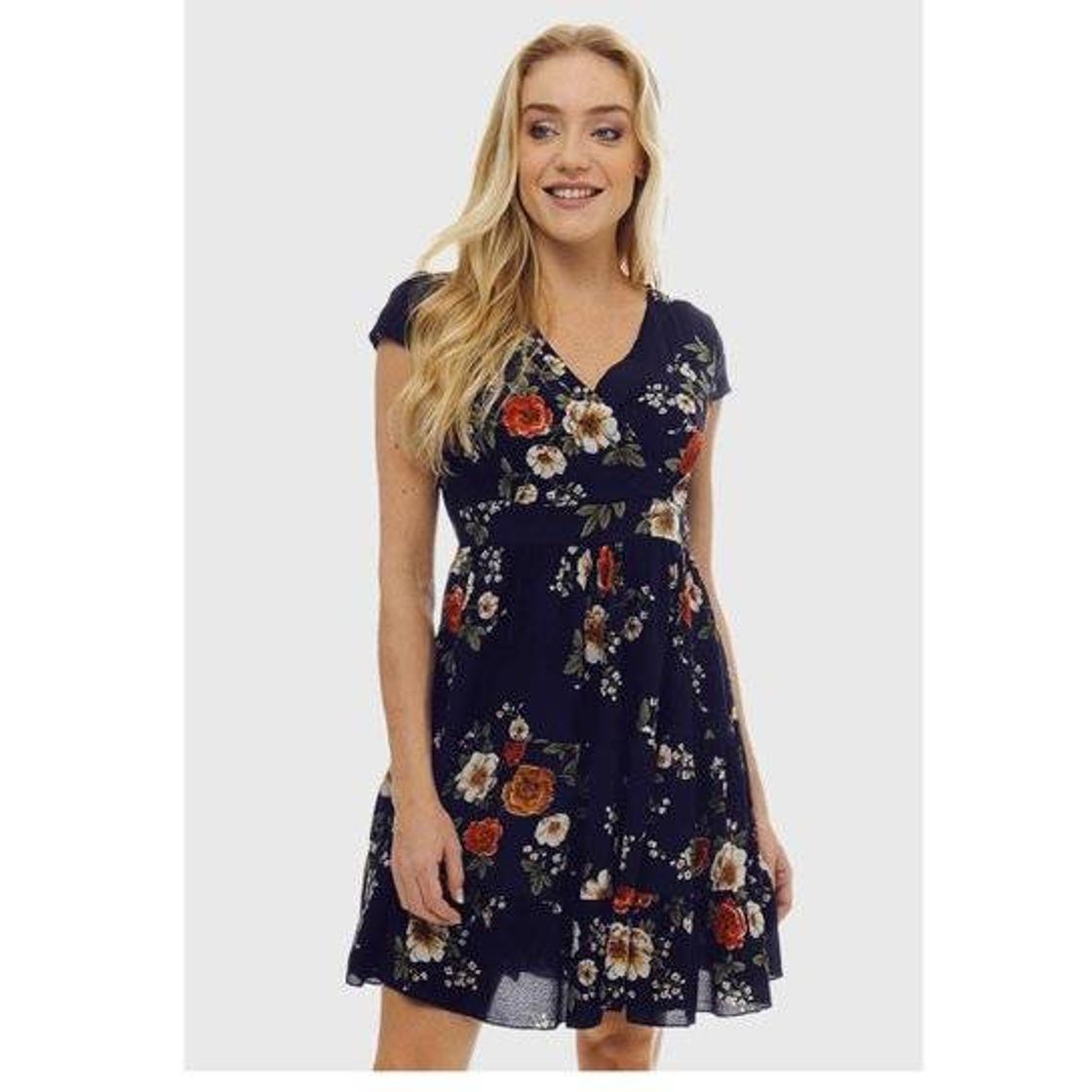 Fashion Vestido Crepe Floral Rodado Sob Com Busto Transpassado Femin