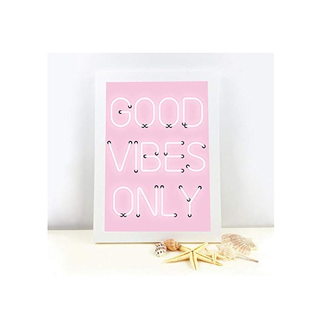 Social Rjunjie Good Vibes Only Quote Print Neon Lights Sign Inspirational Poster Pink Positive Quotes Wall Art Canvas Painting Home Room Decor （50x70cmSin Marco）