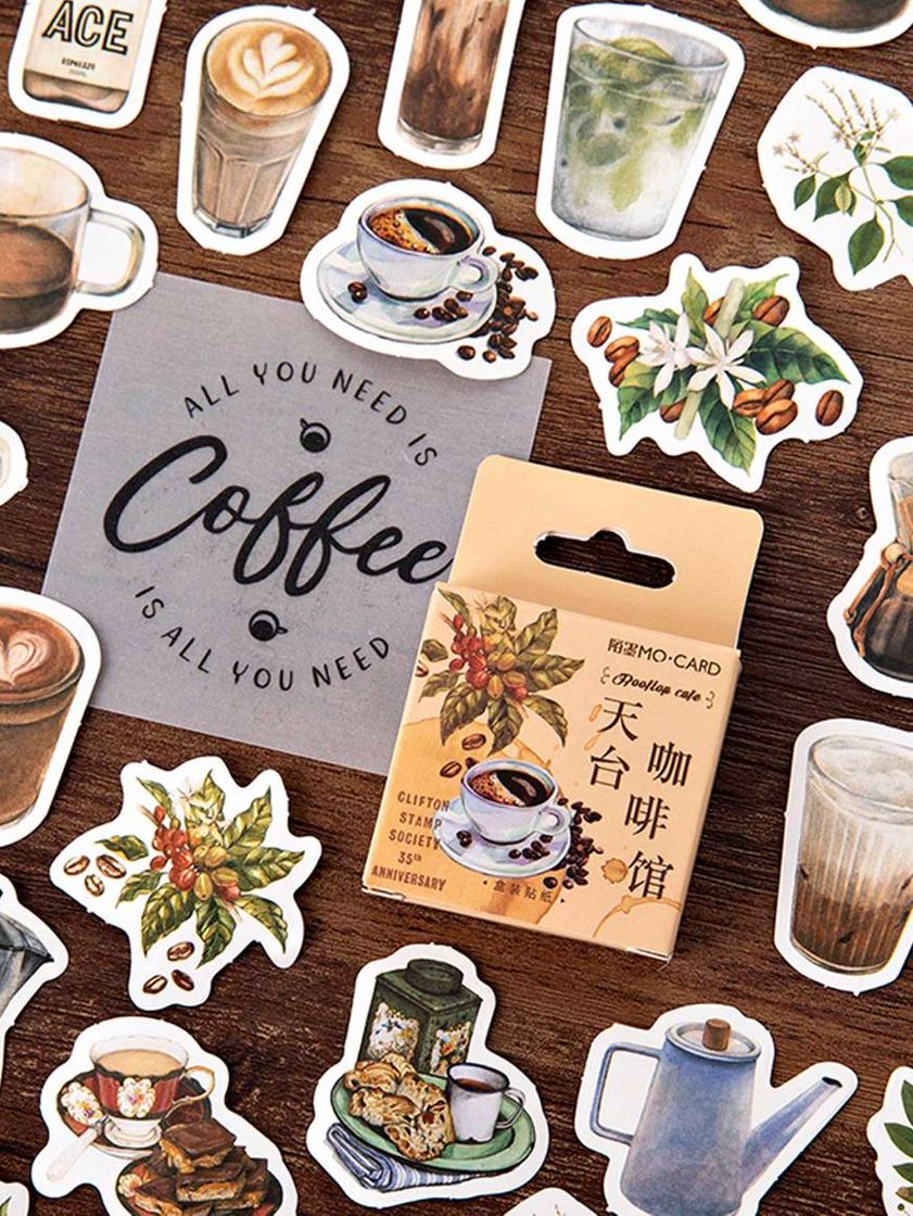 Social 📚 46pcs in a box Cup Coffee Sticker Sticker