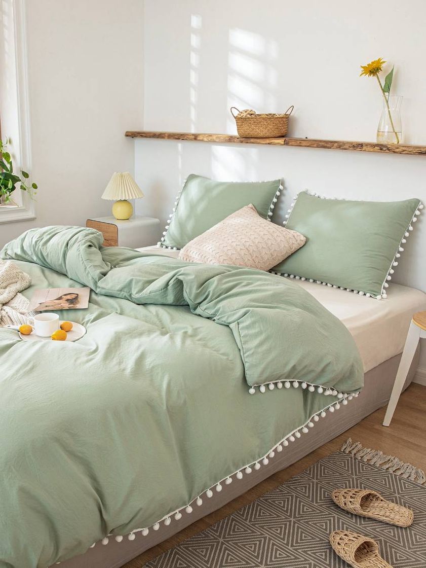 Productos 🏡 Pom Pom Decor Conjunto de cama verde menta 