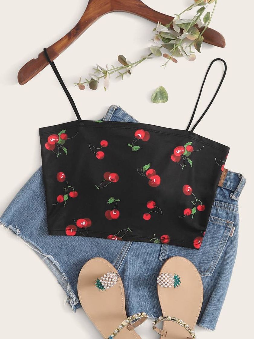 Moda 🛍 Preto Frutas&Vegetais ocasional Regata 