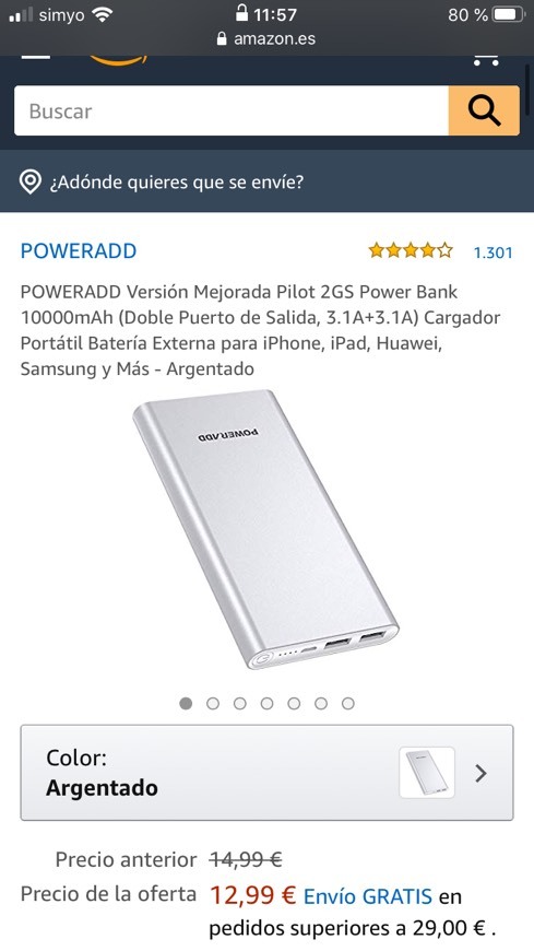 Products Batería portatil 10000mAh con doble puerto de salida