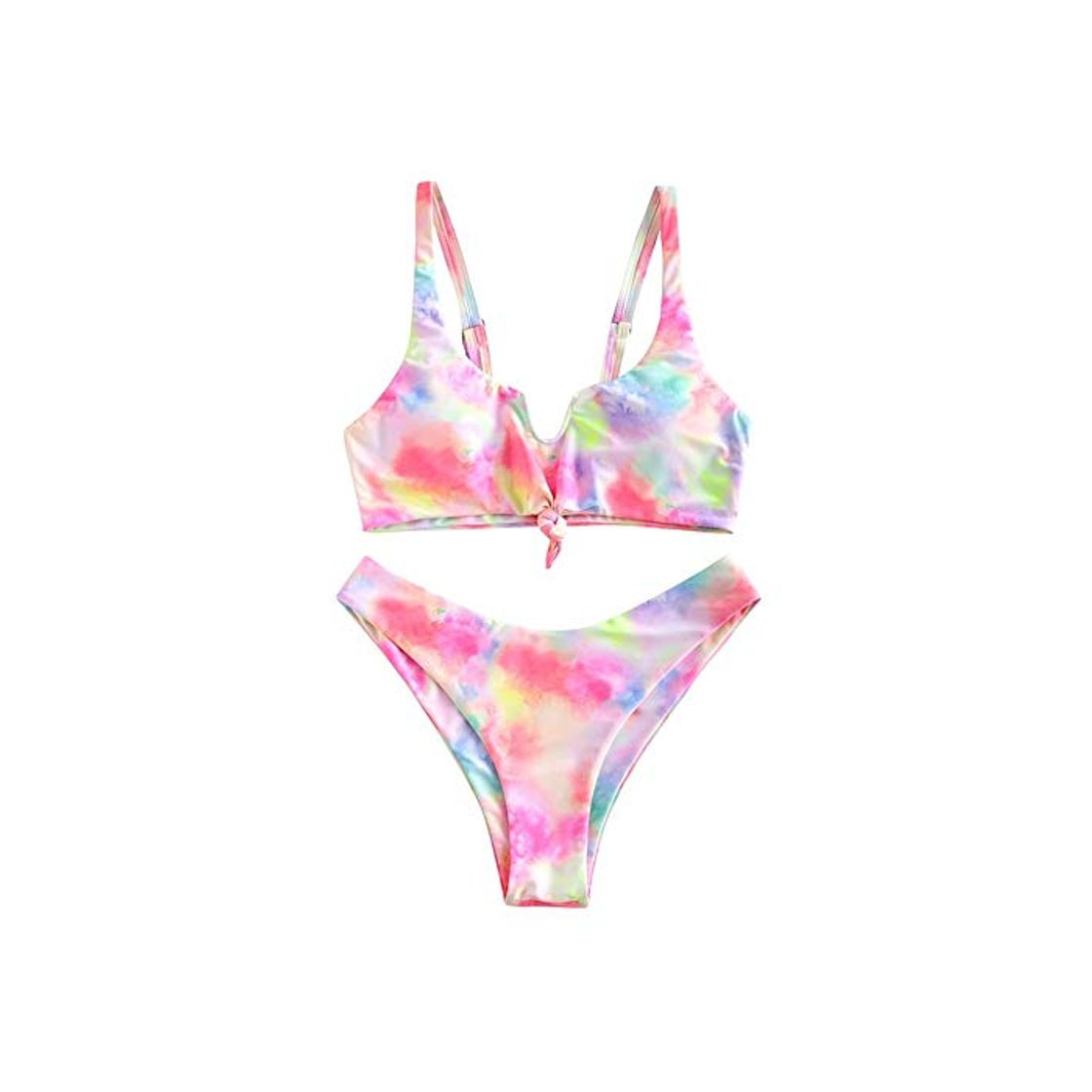 Product ZAFUL Tie Dye - Bikini de corte alto anudado para mujer Rosa