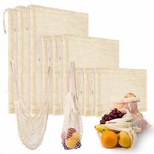 Products 10 Piezas Bolsa Reutilizable Algodon，9 Bolsas de Comida para Fruta Reutilizables para