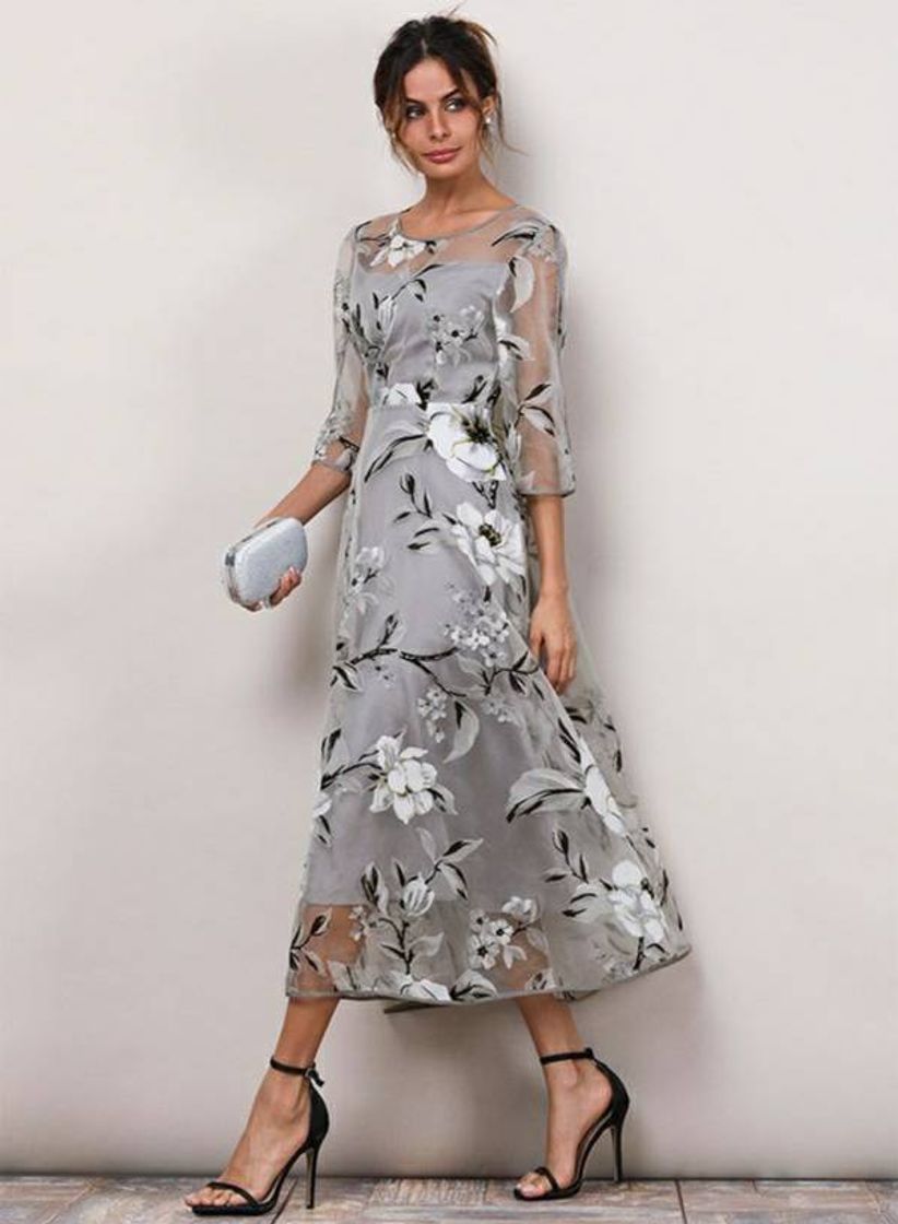 Social Vestido Prata Florido