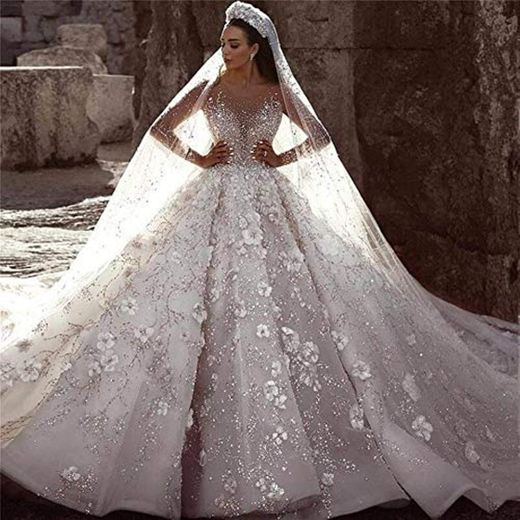 QING XIN-1225 Wedding Dress,Prom Dresses Rebordeó la Novia de la Boda Floral