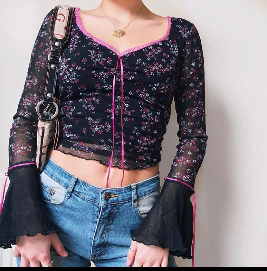 Social Tops florales de malla para mujer, camiseta vintage ✨