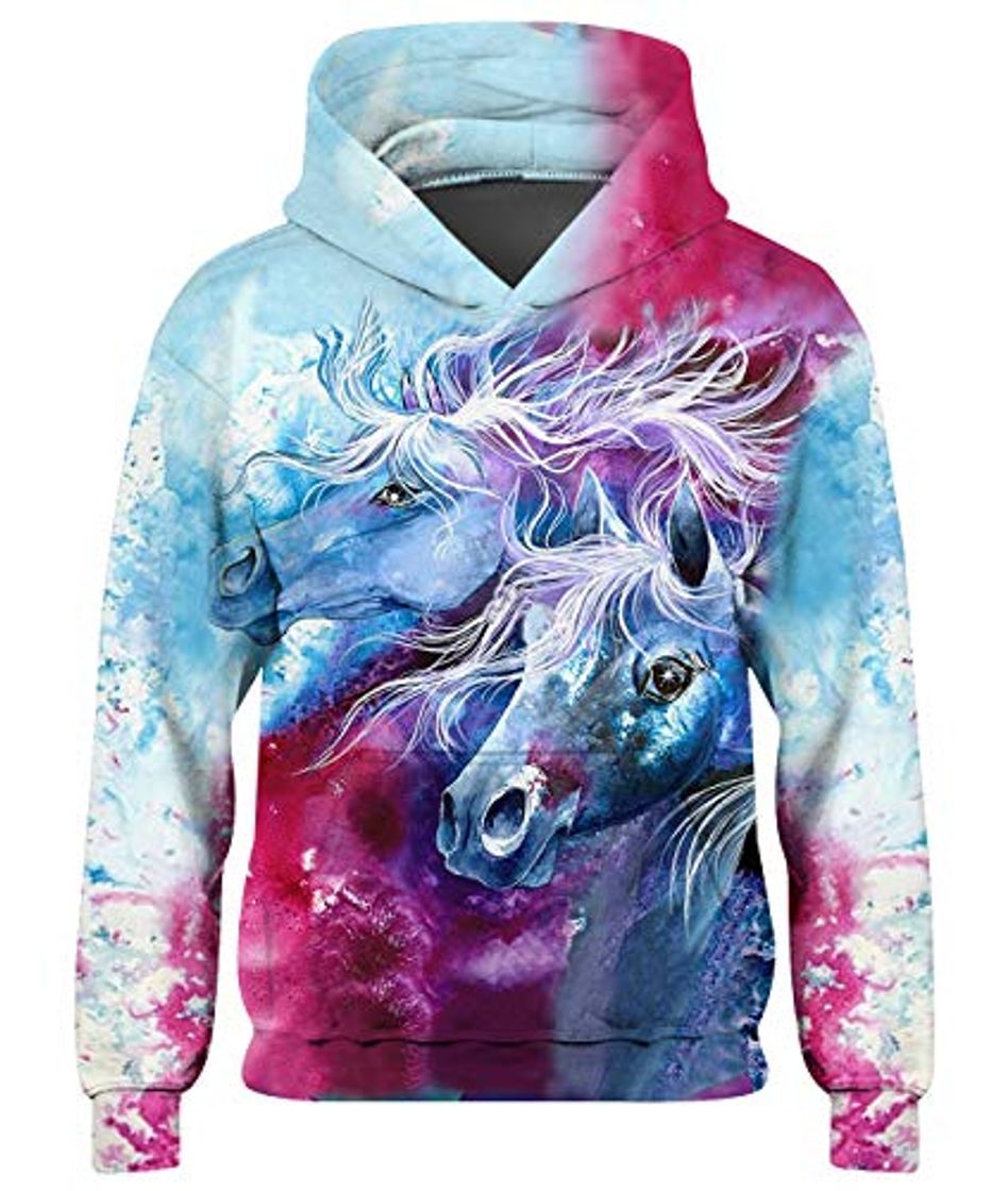 Fashion Loveternal Sudadera con Capucha para Niños 3D Estampada Hoodie Manga Larga Caballo