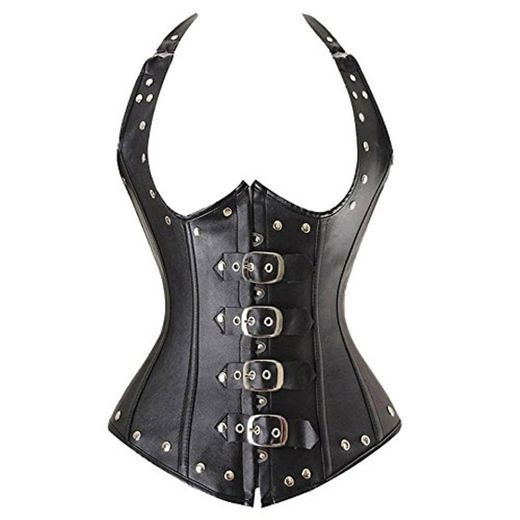 Beauty-You Mujeres Sexy Faux Leather Lace Up Cierre Corset Open Bust Goth