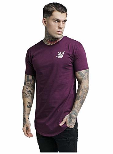 Fashion Sik Silk Hombre Camiseta de Dobladillo Curvo