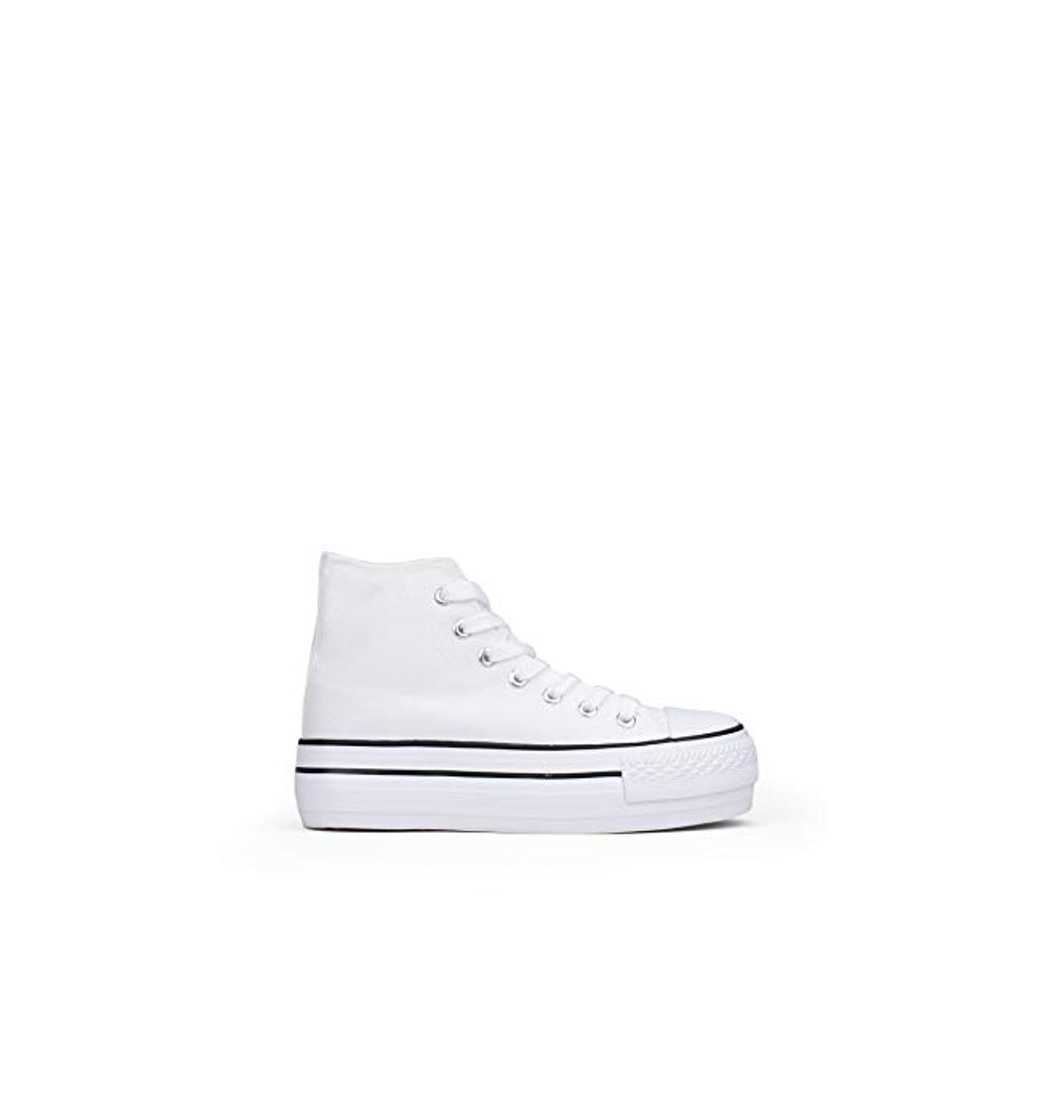 Social BOSANOVA Zapatillas Blancas Abotinadas con Plataforma y Cordones para Mujer